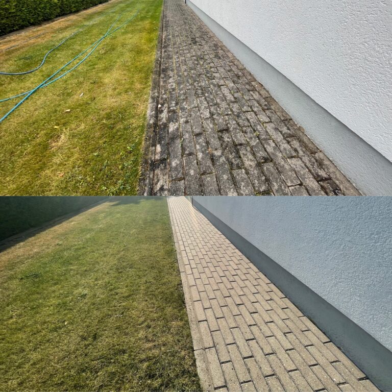 Mustade tänavakivide survepesu enne ja pärast survepesu, pilt tehtud tööde galeriis